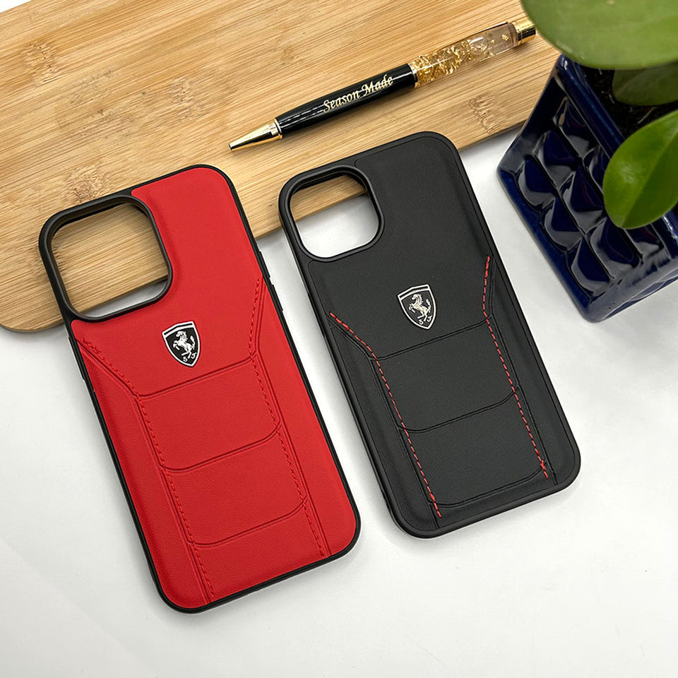 iPhone 14 Ferrari Sports Car Leather Stitched Case Cover Clearance Sale