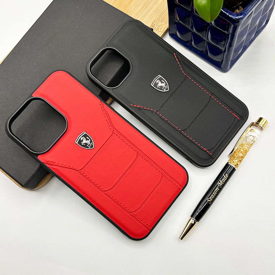 iPhone Ferrari Sports Car Leather Stitched Case Cover
