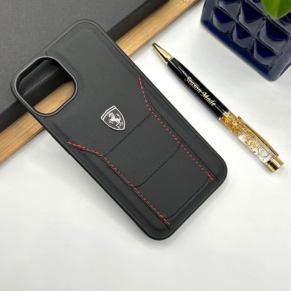 iPhone Ferrari Sports Car Leather Stitched Case Cover