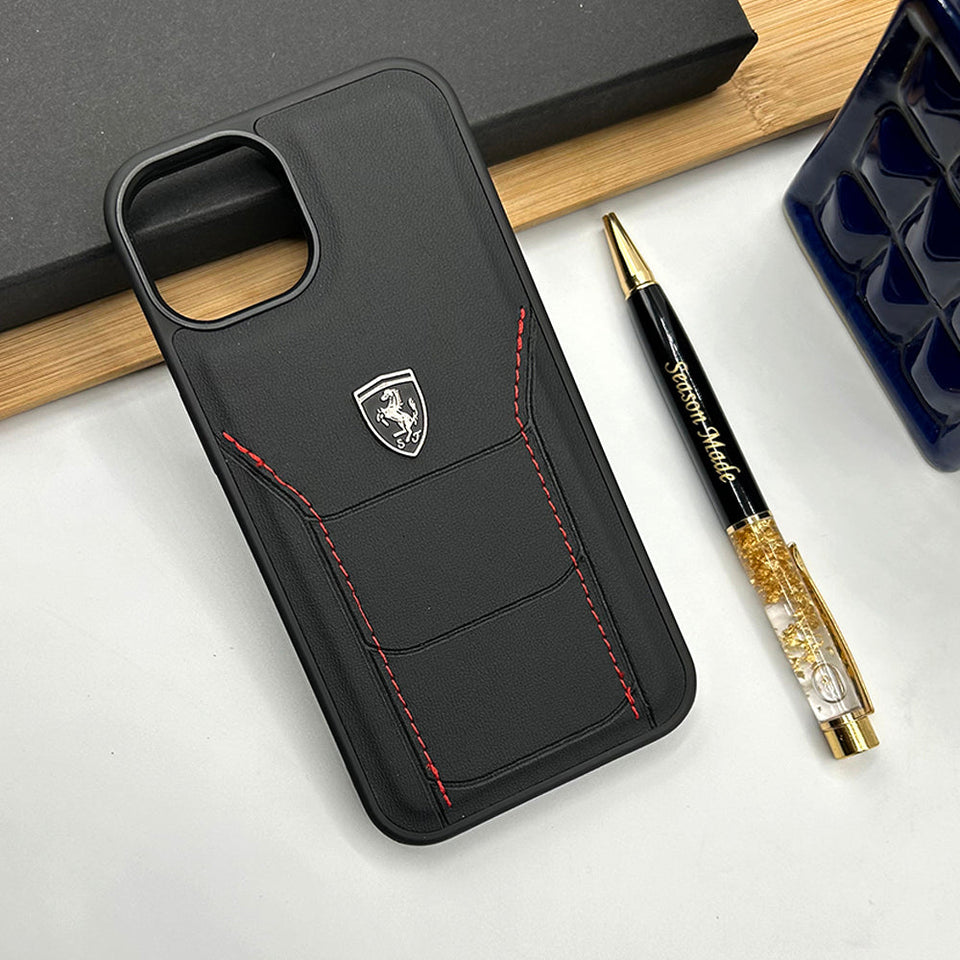 iPhone 14 Ferrari Sports Car Leather Stitched Case Cover Clearance Sale