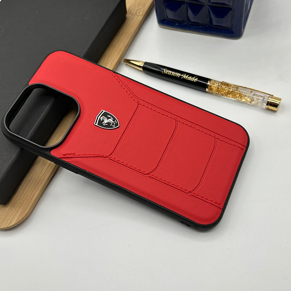 iPhone Ferrari Sports Car Leather Stitched Case Cover