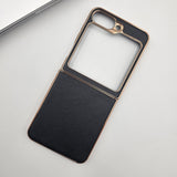 Premium Leather Case for Samsung Galaxy Flip 7 FE with Gold-Plated Frame | Elegant Slim Fit