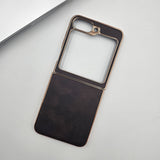 Premium Leather Case for Samsung Galaxy Flip 7 FE with Gold-Plated Frame | Elegant Slim Fit