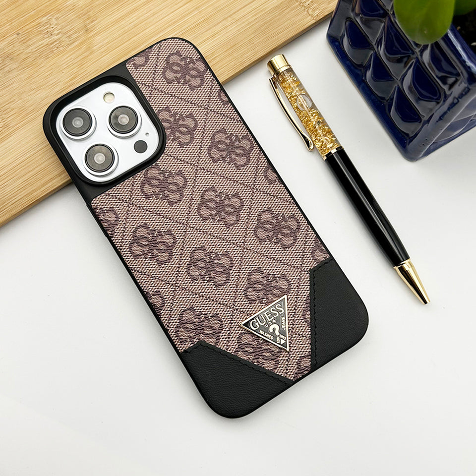 iPhone Luxury Brand Gues Leather Chrome Metal Case