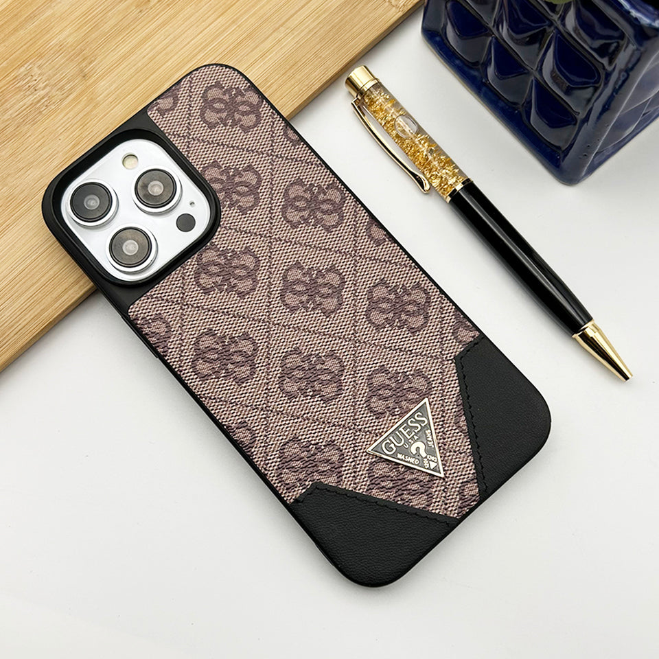 iPhone Luxury Brand Gues Leather Chrome Metal Case