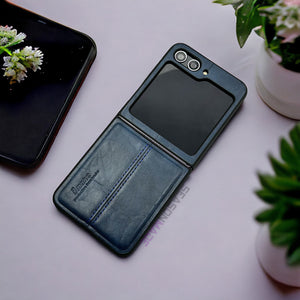 Samsung Galaxy Z Flip 5 PU Leather Stitched Case With Inside Velvet Cover