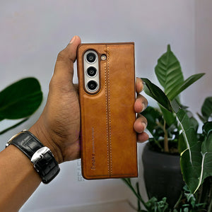 Samsung Galaxy Z Fold 5 PU Leather Stitched Case With Inside Velvet Cover
