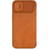 iPhone 15 Series Camera Protection QIN Leather Flip Case Brown