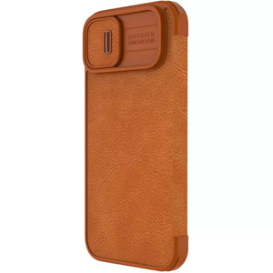 iPhone 15 Series Nillkin Camera Protection QIN Leather Flip Case Brown