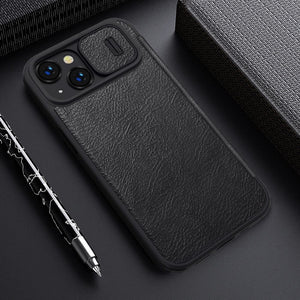 iPhone 15 Series Nillkin Camera Protection QIN Leather Flip Case Black