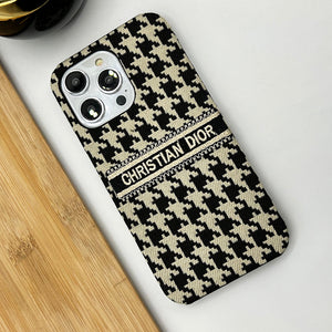 iPhone 15 Series Luxury Brand CD Vertical Belt Stitched Case Cover