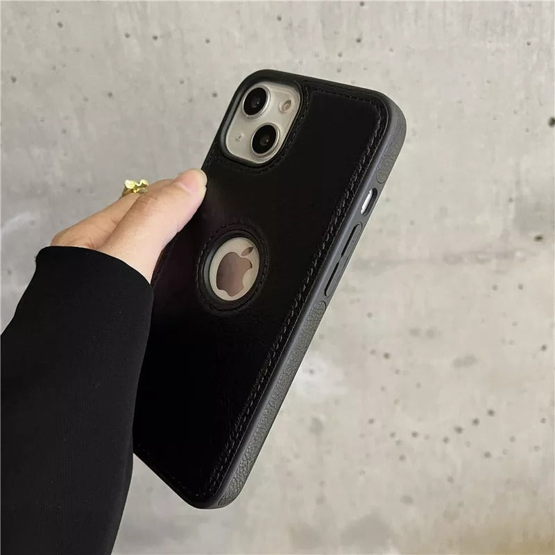 iPhone 15 Series Luxury Leather Logo Cut Back Case Cover
