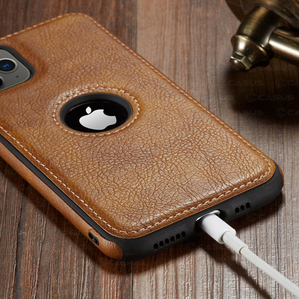 iPhone 15 Series Luxury Leather Logo Cut Back Case Cover