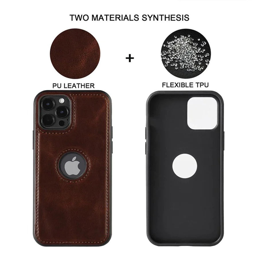 iPhone 15 Series Luxury Leather Logo Cut Back Case Cover