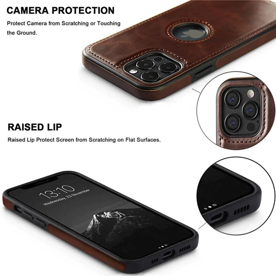 iPhone 15 Series Luxury Leather Logo Cut Back Case Cover