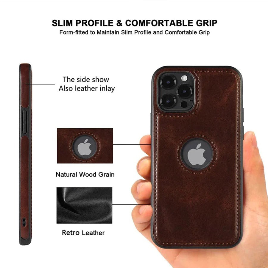 iPhone 15 Series Luxury Leather Logo Cut Back Case Cover