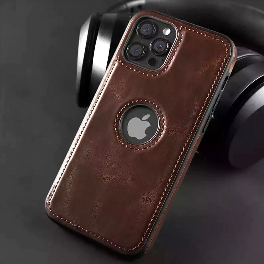 iPhone 15 Series Luxury Leather Logo Cut Back Case Cover