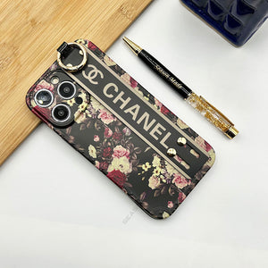 iPhone Luxury Brand Strap Holder With Floral Design Case Cover