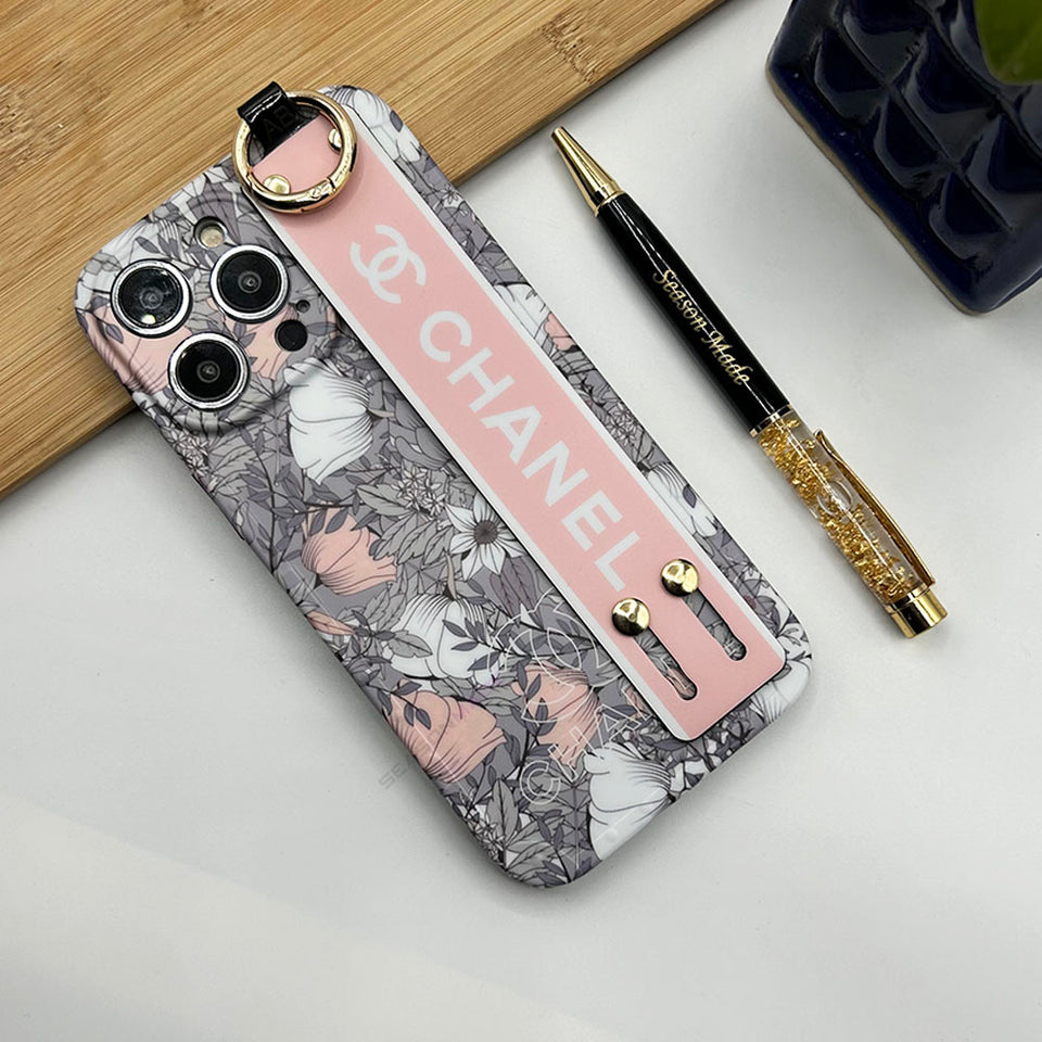 iPhone Luxury Brand Strap Holder With Floral Design Case Cover