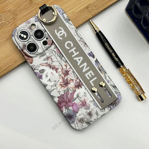 iPhone Luxury Brand Strap Holder With Floral Design Case Cover