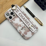 iPhone Luxury Brand Strap Holder With Floral Design Case Cover