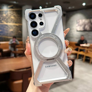 Samsung Galaxy S25 Ultra X Shape Metal Magnetic Magsafe Case Ringstand