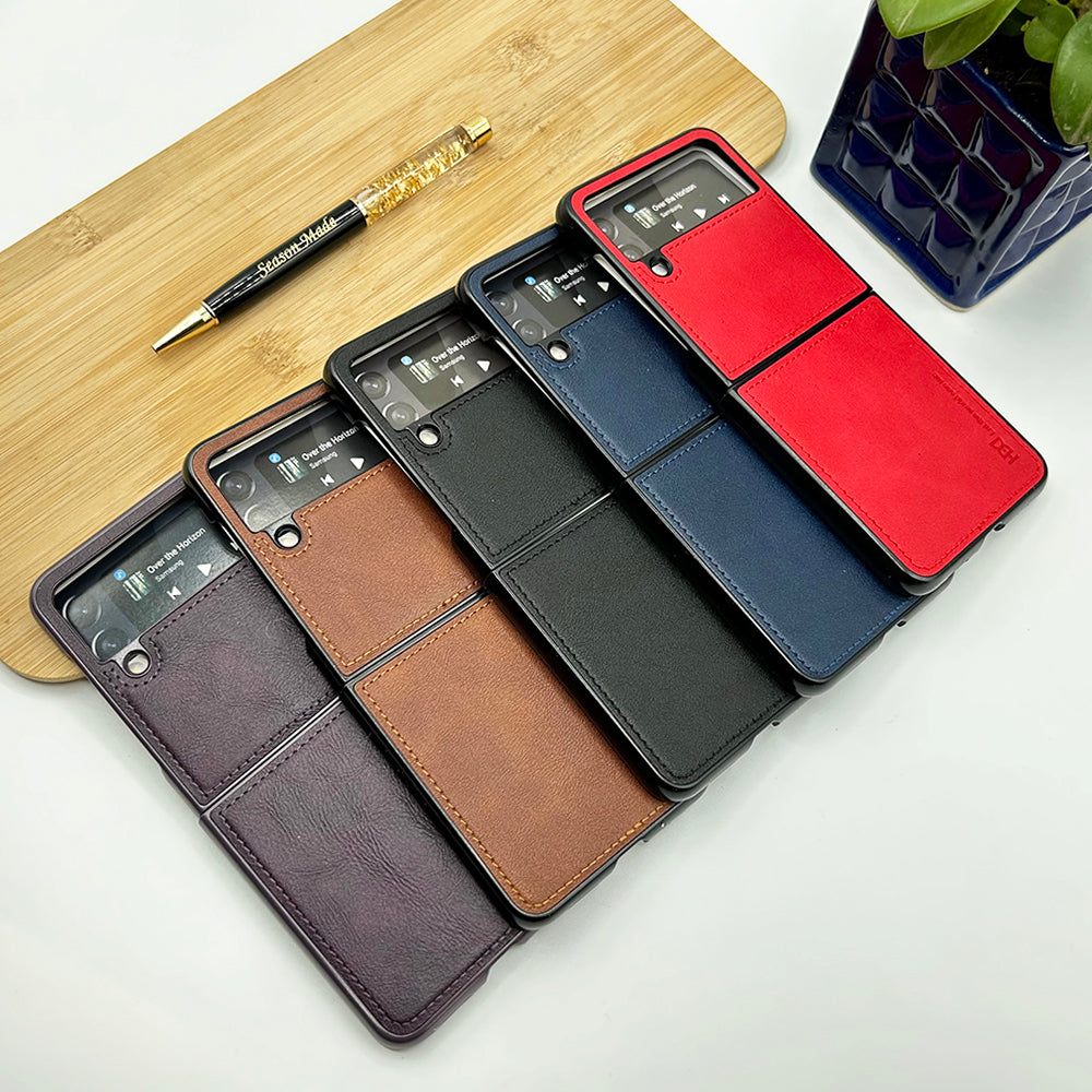 Samsung Galaxy Z Flip 4 PU Leather Stitch Design Case Cover