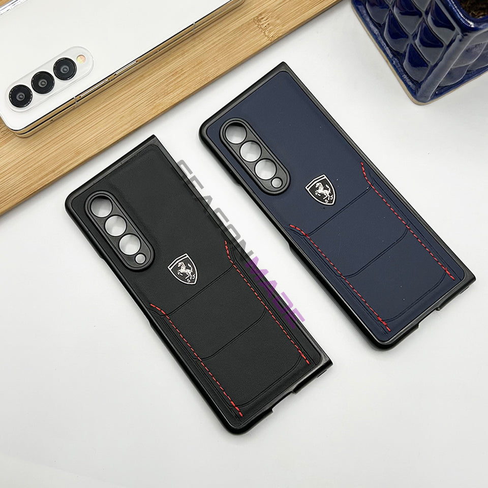 Samsung Galaxy Z Fold 4 Leather Ferrari Sports Car Logo Design Case Cover