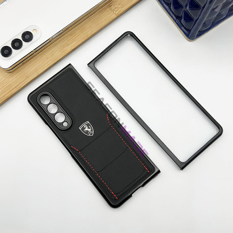Samsung Galaxy Z Fold 4 Leather Ferrari Sports Car Logo Design Case Cover