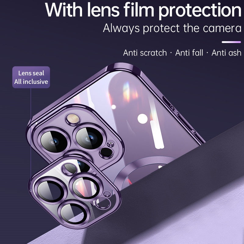 iPhone Magsafe Transparent Purple Case Cover Lens Protector