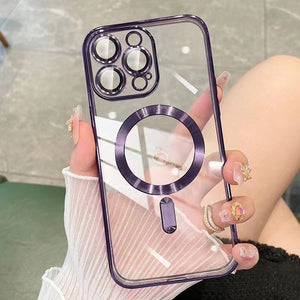iPhone Magsafe Transparent Purple Case Cover Lens Protector