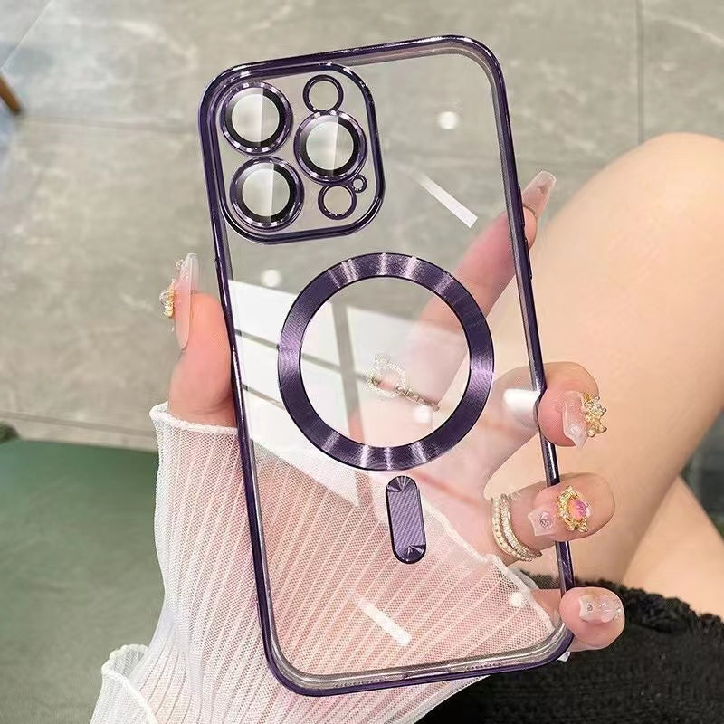 iPhone Magsafe Transparent Purple Case Cover Lens Protector