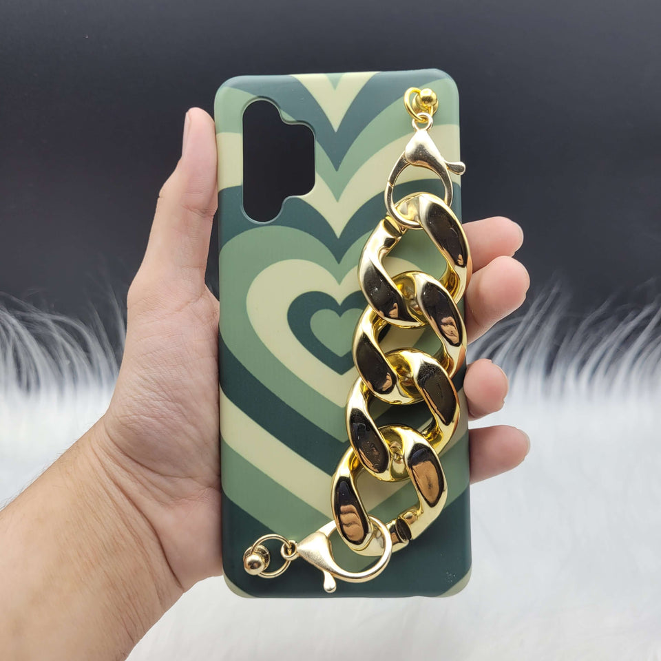 Green Heart Golden Chain Holder Case Cover