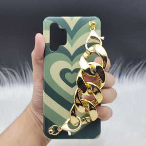 Green Heart Golden Chain Holder Case Cover