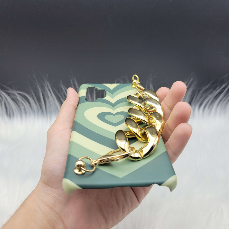 Green Heart Golden Chain Holder Case Cover