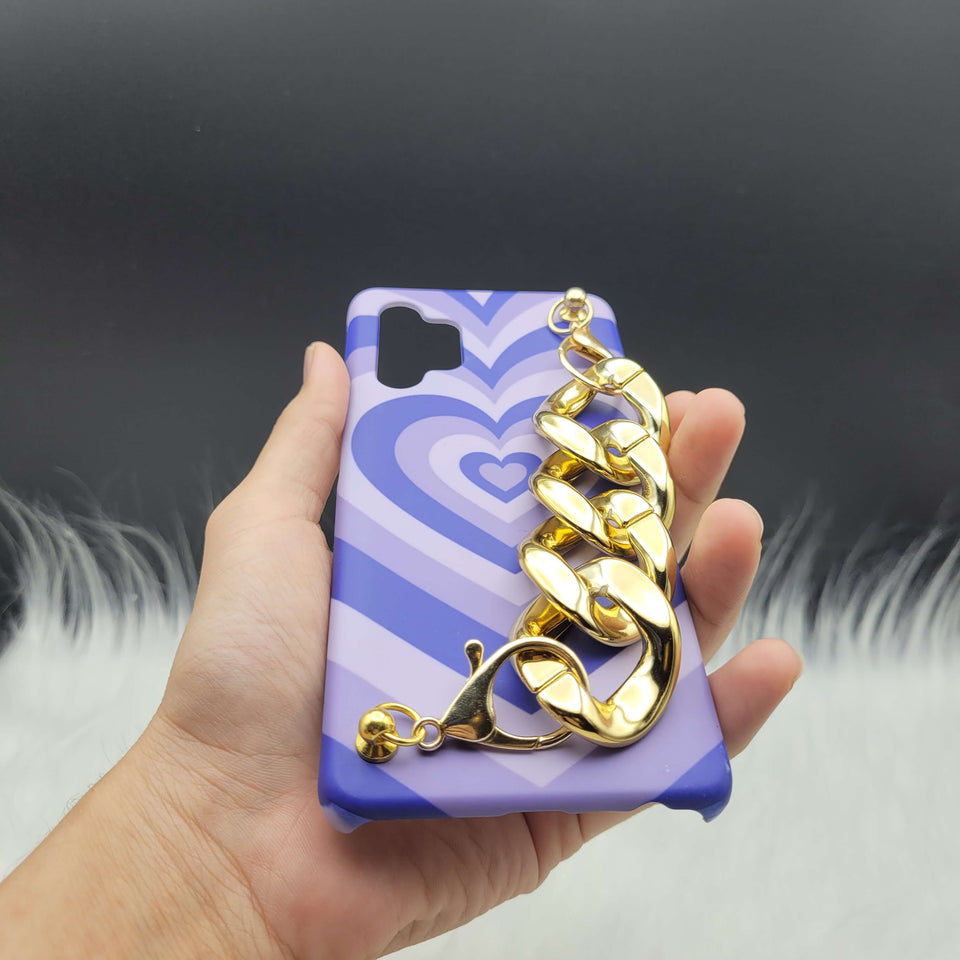 Blue Heart Golden Chain Holder Case Cover