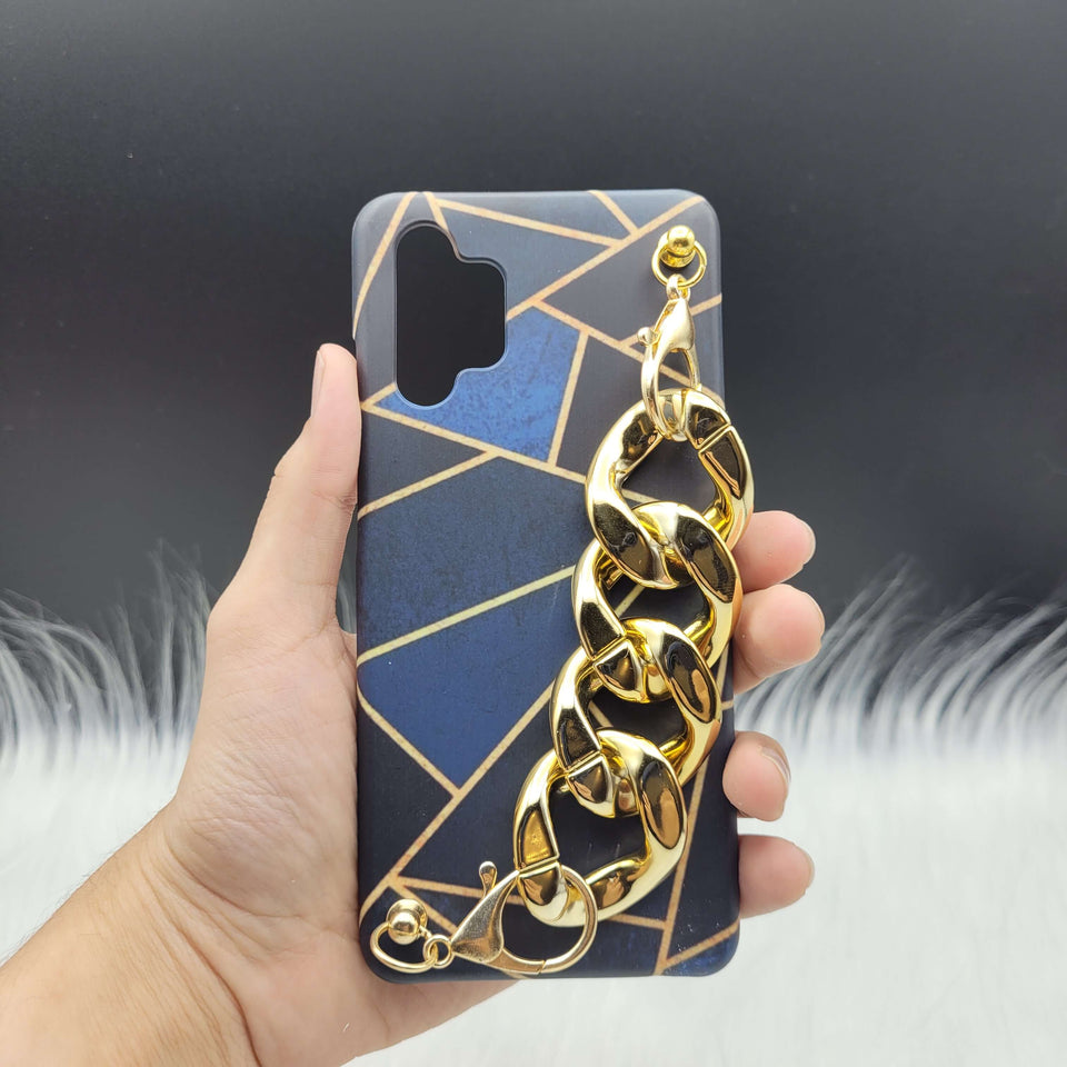 Blue Geometric Golden Chain Holder Case Cover