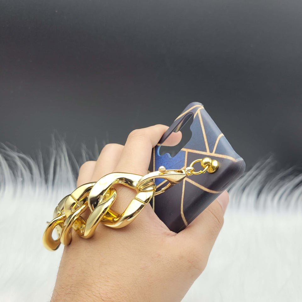 Blue Geometric Golden Chain Holder Case Cover