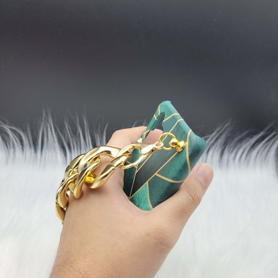 Green Geometric Golden Chain Holder Case Cover
