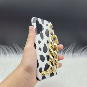 Black and White Cow Pattern Golden Chain Holder Case