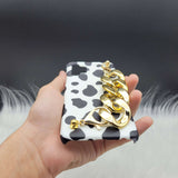 Black and White Cow Pattern Golden Chain Holder Case
