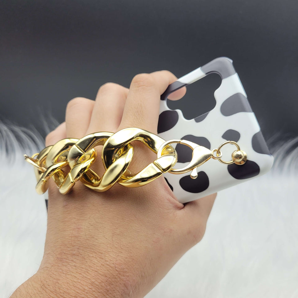 Black and White Cow Pattern Golden Chain Holder Case