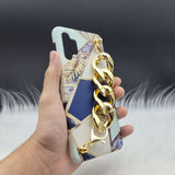 Blue Marble & Flower Golden Chain Holder Phone Case