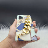 Blue Marble & Flower Golden Chain Holder Phone Case