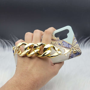 Blue Marble & Flower Golden Chain Holder Phone Case