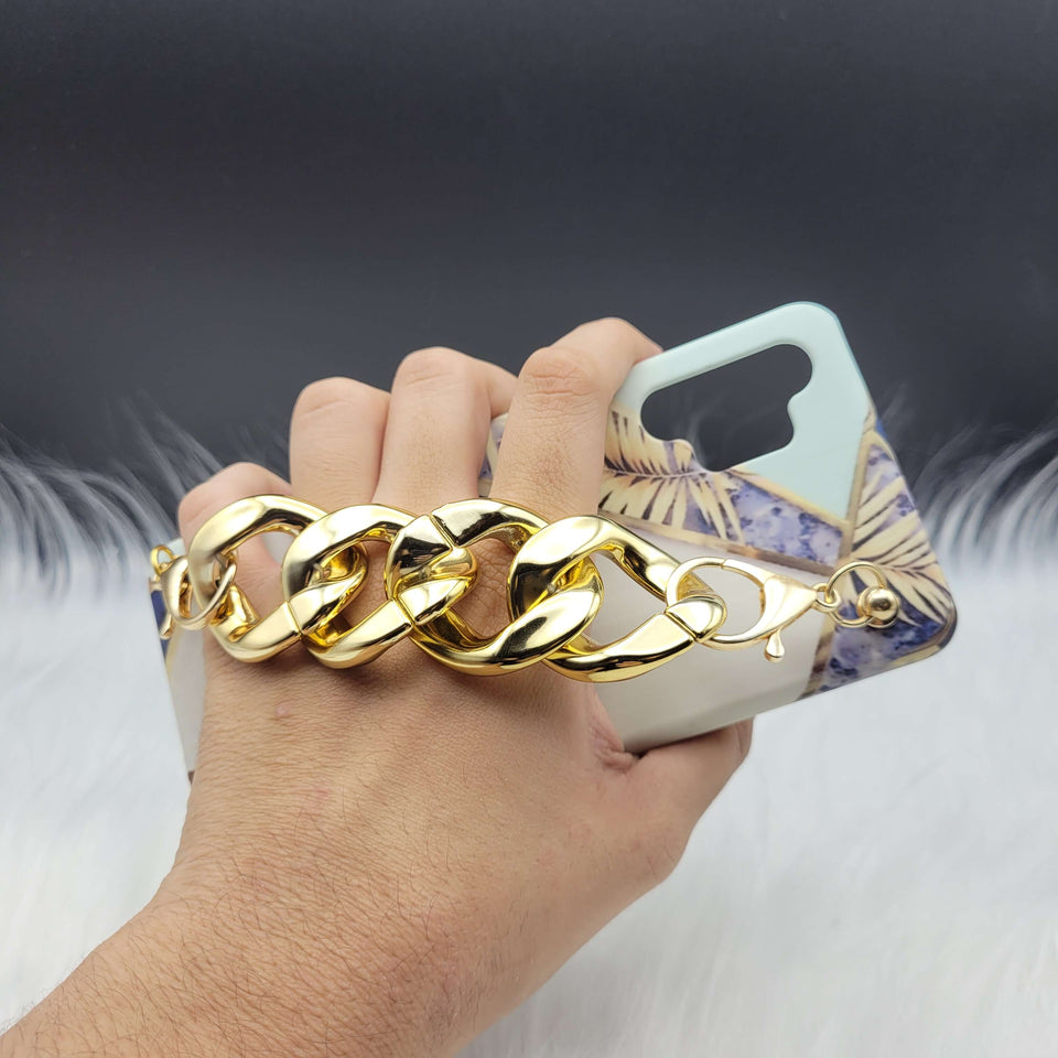 Blue Marble & Flower Golden Chain Holder Phone Case
