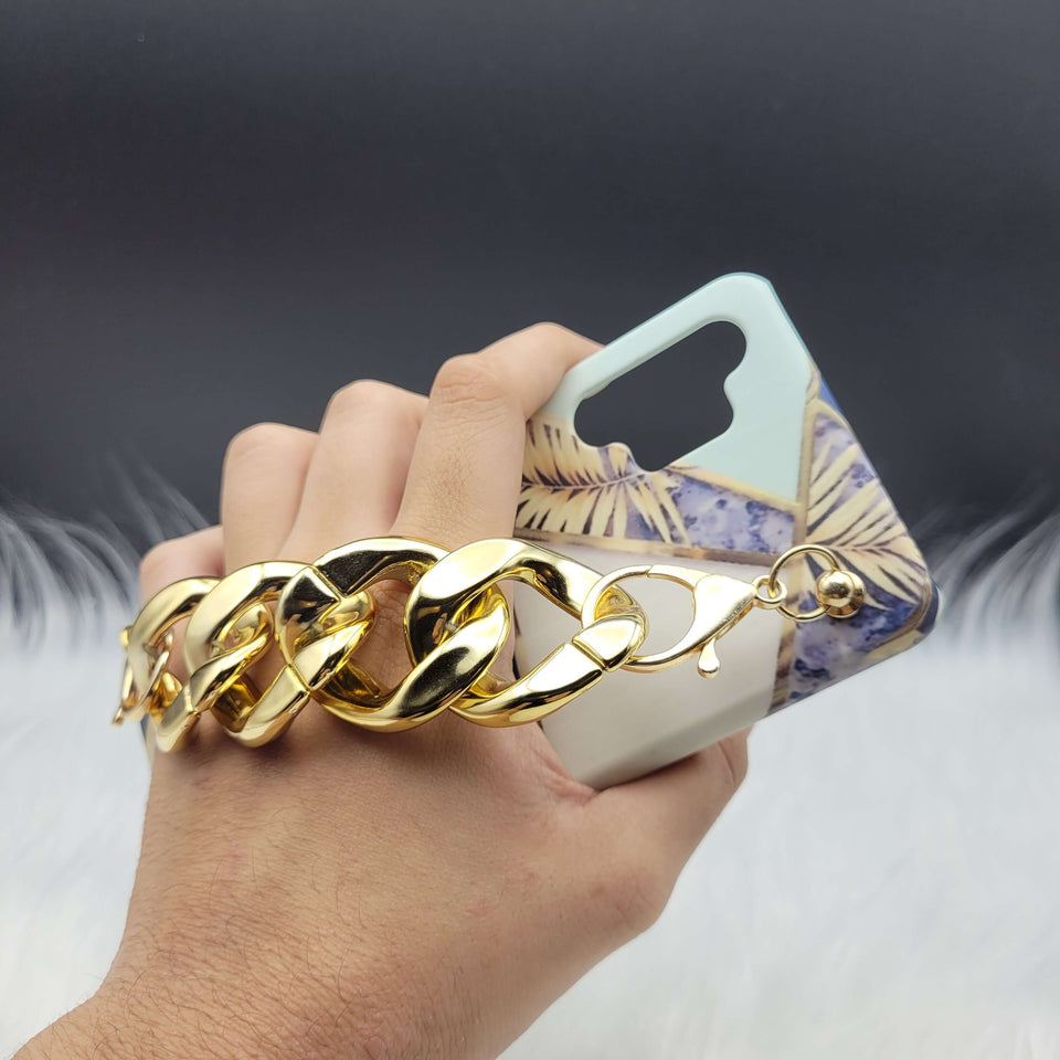 Blue Marble & Flower Golden Chain Holder Phone Case