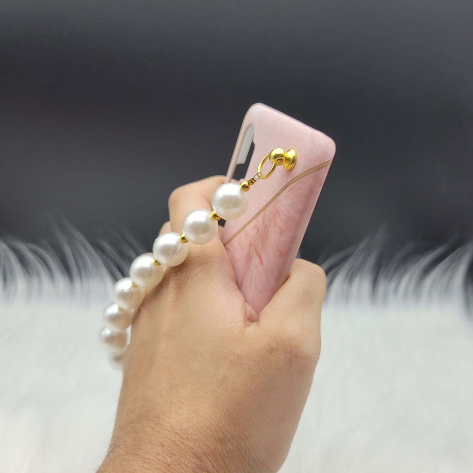 Pink Fur Marble Pearl Holder Case Cover