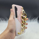 Pink Fur Marble Golden Chain Holder Phone Case