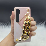 Pink Fur Marble Golden Chain Holder Phone Case